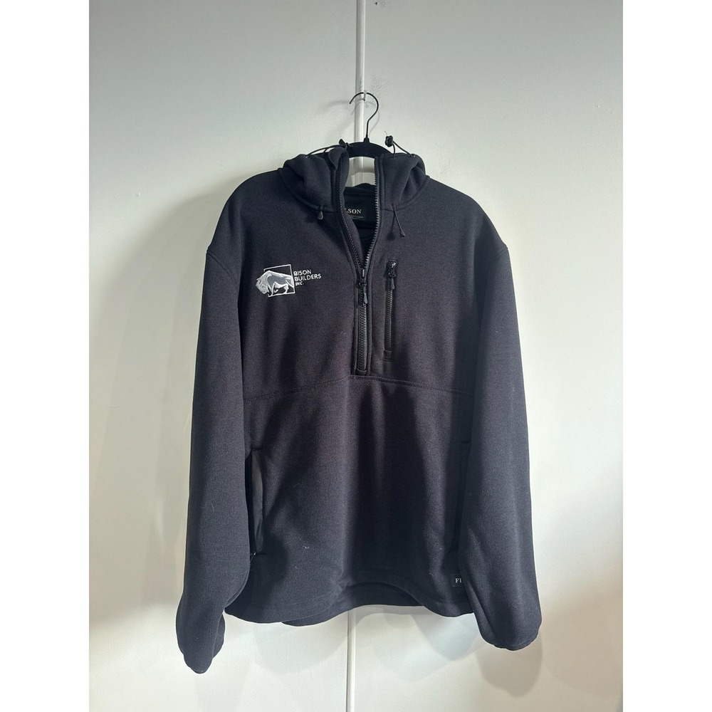 Filson Hoodie Mens‎ Medium Black 1/4 Zip Fleece Bison Builders Embroidered
